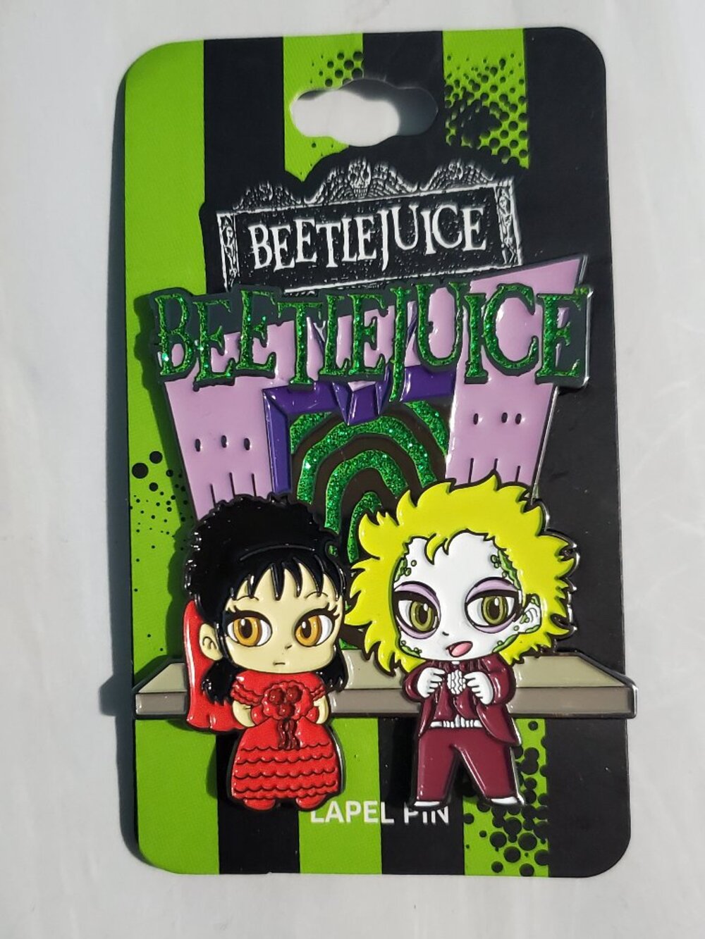 ✨$5 OFF $25 ✨ Beetlejuice and Lydia Deetz Glitter Enamel Pin